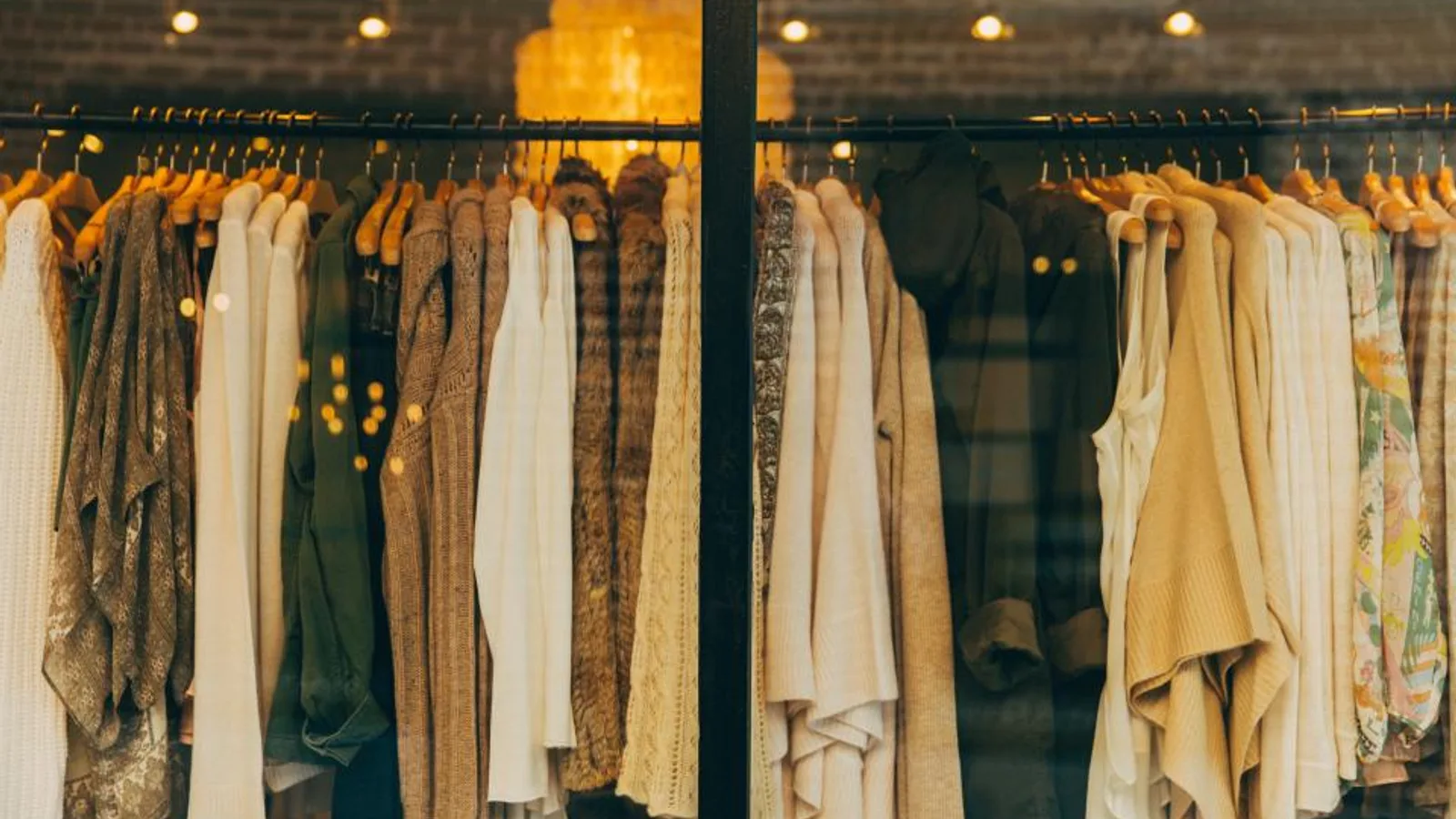 Racks of merchandise in a retail store.