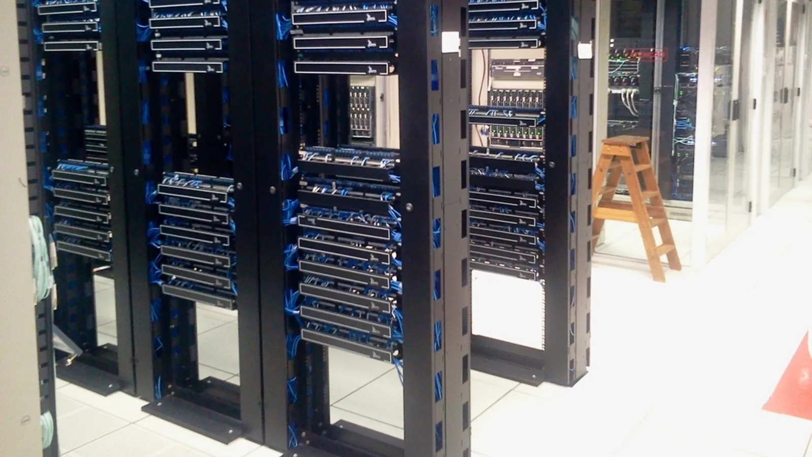 Racks of servers in a data centre.